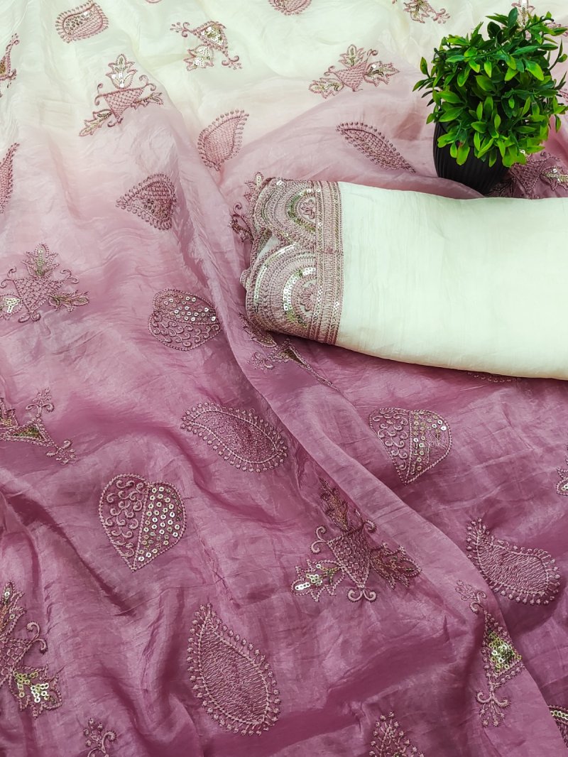 Ktd 3006 Gold Crush Embroidery Work Saree
